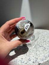 Load image into Gallery viewer, Black Flower Agate & Pink Amethyst Sphere