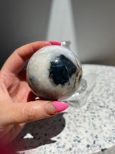 Load image into Gallery viewer, Black Flower Agate & Pink Amethyst Sphere