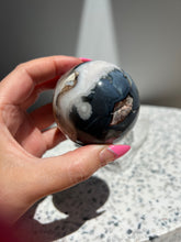 Load image into Gallery viewer, Black Flower Agate & Pink Amethyst Sphere