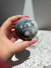 Load image into Gallery viewer, Black Flower Agate & Pink Amethyst Sphere