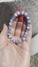 Load and play video in Gallery viewer, Pastel Blue Selenite 8mm Bracelet
