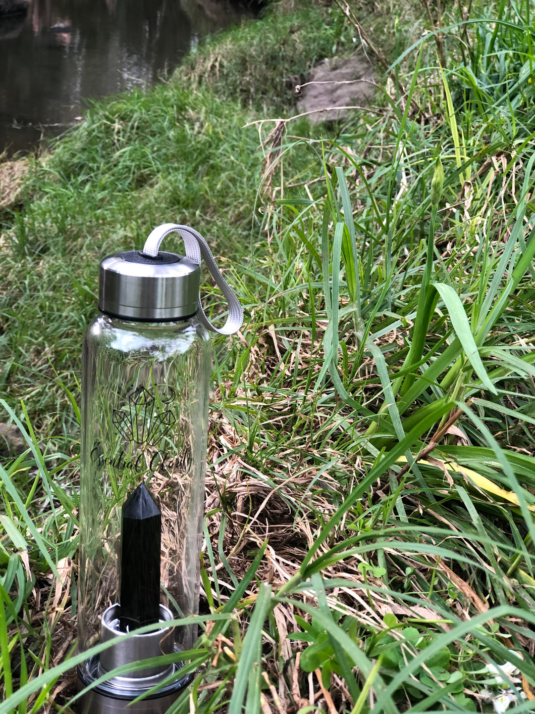 Black Obsidian Silver Drink Bottle